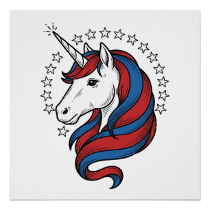Patriotisches Einhorn Vintage Gravur Vektor Design Poster