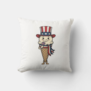 Patriotisches Eiscreme-Kegel-Vintage-Stich-Design_ Kissen