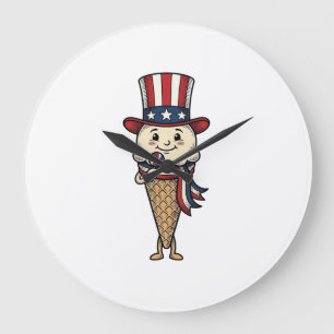 Patriotisches Eiscreme-Kegel-Vintage-Stichdesign_ Große Wanduhr