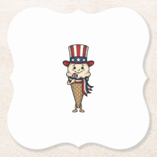 Patriotisches Eiscreme-Kegel-Vintage-Stichdesign_ Untersetzer