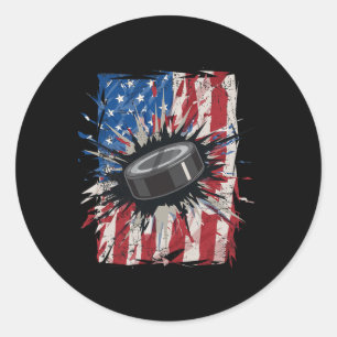 Patriotisches Eishockey 4. Juli Männer Amerikaner Runder Aufkleber