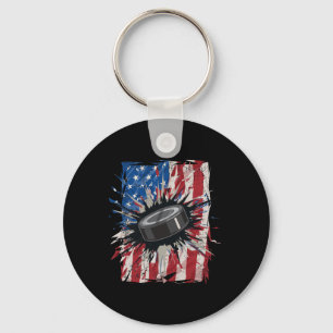 Patriotisches Eishockey 4. Juli Männer Amerikaner Schlüsselanhänger