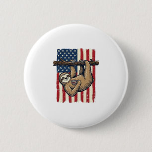 Patriotisches Faultier Vintage-Stickerei-Shirt-Des Button