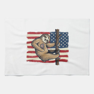 Patriotisches Faultier Vintage-Stickerei-Shirt-Des Geschirrtuch