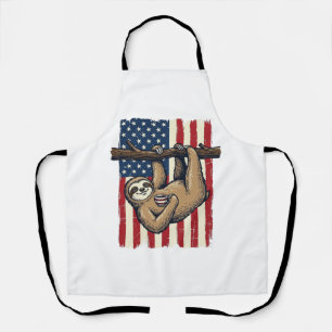 Patriotisches Faultier Vintage-Stickerei-Shirt-Des Schürze