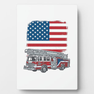 Patriotisches Feuerwehrauto Amerikanische Flagge V Fotoplatte