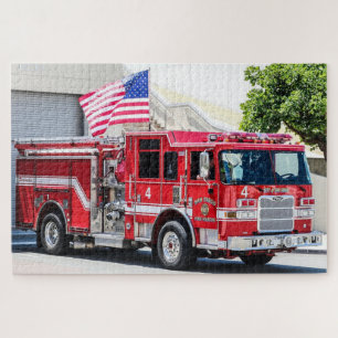 Patriotisches Feuerwehrauto USA-Flagge San Diego Puzzle