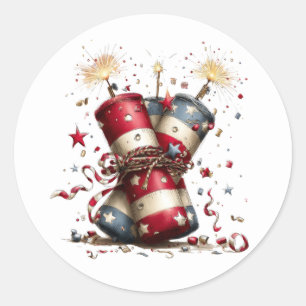 Patriotisches Feuerwerk Rot Weiß und Blau Feier Runder Aufkleber