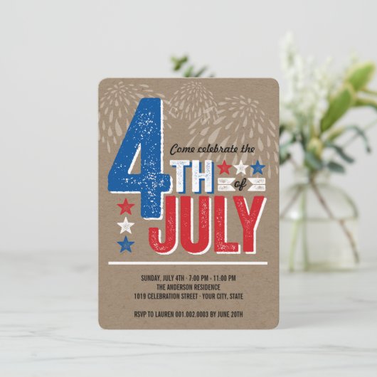Patriotisches Feuerwerk-Unabhängigkeitstag-Party Einladung (Stehend Vorderseite)
