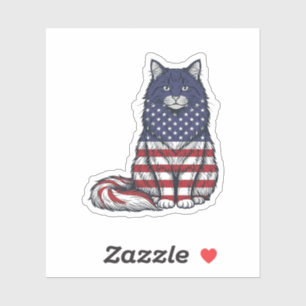 Patriotisches Flaggen-Katz Vintage-Stich-Shirt-Des Aufkleber