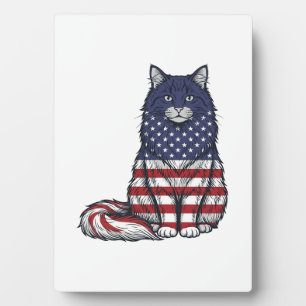 Patriotisches Flaggen-Katz Vintage-Stich-Shirt-Des Fotoplatte
