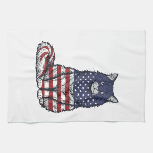 Patriotisches Flaggen-Katz Vintage-Stich-Shirt-Des Geschirrtuch