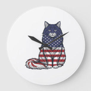 Patriotisches Flaggen-Katz Vintage-Stich-Shirt-Des Große Wanduhr