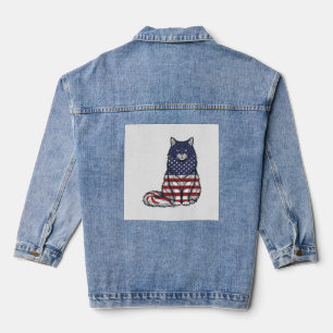Patriotisches Flaggen-Katz Vintage-Stich-Shirt-Des Jeansjacke