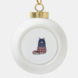 Patriotisches Flaggen-Katz Vintage-Stich-Shirt-Des Keramik Kugel-Ornament