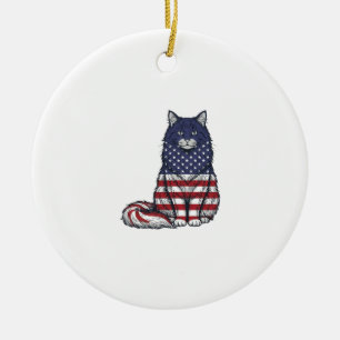 Patriotisches Flaggen-Katz Vintage-Stich-Shirt-Des Keramik Ornament