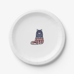 Patriotisches Flaggen-Katz Vintage-Stich-Shirt-Des Pappteller