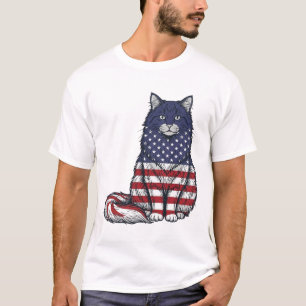 Patriotisches Flaggen-Katz Vintage-Stich-Shirt-Des T-Shirt