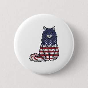 Patriotisches Flaggen-Katz Vintage-Stickerei-Shirt Button