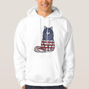 Patriotisches Flaggen-Katz Vintage-Stickerei-Shirt Hoodie