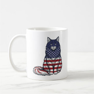 Patriotisches Flaggen-Katz-Vintage-Stickerei-Shirt Kaffeetasse