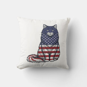 Patriotisches Flaggen-Katz Vintage-Stickerei-Shirt Kissen
