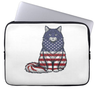 Patriotisches Flaggen-Katz-Vintage-Stickerei-Shirt Laptopschutzhülle