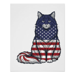 Patriotisches Flaggen-Katz-Vintage-Stickerei-Shirt Poster