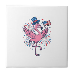 Patriotisches Flamingo-Feuerwerk Vektor Design_1 Fliese