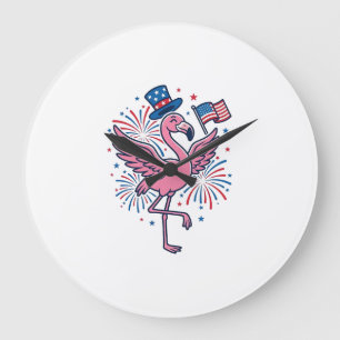 Patriotisches Flamingo-Feuerwerk Vektor Design_1 Große Wanduhr