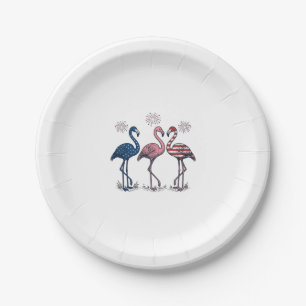 Patriotisches Flamingo-Trio Vintage-Engraving-Desi Pappteller