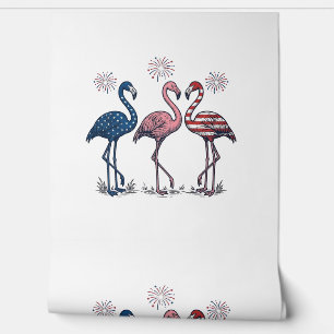 Patriotisches Flamingo-Trio Vintage-Engraving-Desi Tapete