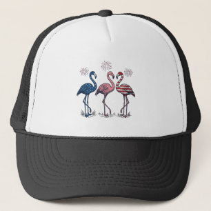 Patriotisches Flamingo-Trio Vintage-Engraving-Desi Truckerkappe