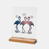 Patriotisches Flamingo-Trio Vintage-Stich-Design_1 Acrylschild (Winkel)