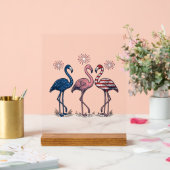 Patriotisches Flamingo-Trio Vintage-Stich-Design_1 Acrylschild (Hochzeit)