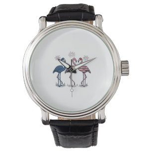 Patriotisches Flamingo-Trio Vintage-Stich-Design_1 Armbanduhr