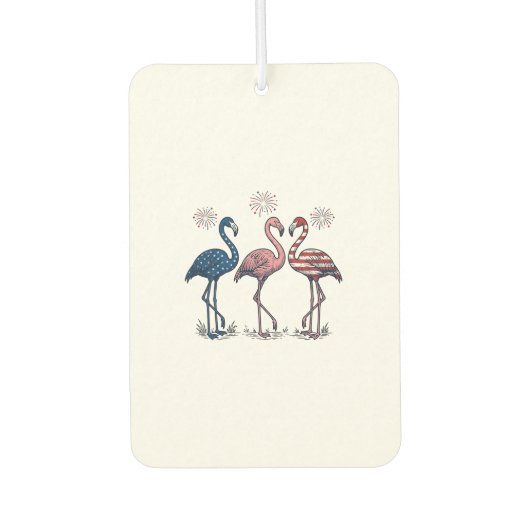 Patriotisches Flamingo-Trio Vintage-Stich-Design_1 Autolufterfrischer (Vorderseite)