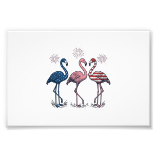 Patriotisches Flamingo-Trio Vintage-Stich-Design_1 Fotodruck