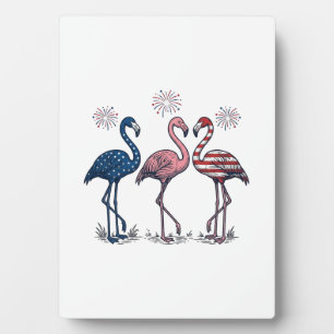 Patriotisches Flamingo-Trio Vintage-Stich-Design_1 Fotoplatte