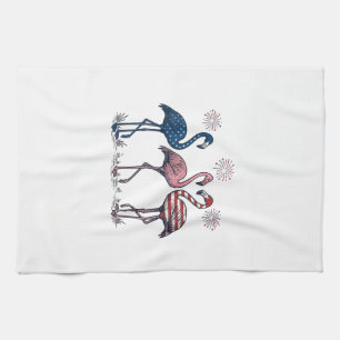 Patriotisches Flamingo-Trio Vintage-Stich-Design_1 Geschirrtuch