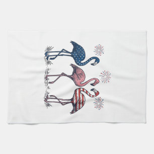 Patriotisches Flamingo-Trio Vintage-Stich-Design_1 Geschirrtuch