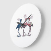 Patriotisches Flamingo-Trio Vintage-Stich-Design_1 Große Wanduhr (Winkel)