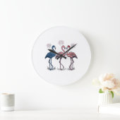 Patriotisches Flamingo-Trio Vintage-Stich-Design_1 Große Wanduhr (Zuhause)