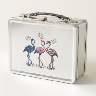 Patriotisches Flamingo-Trio Vintage-Stich-Design_1 Metall Brotdose