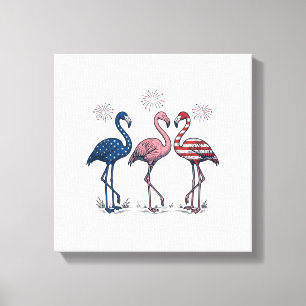 Patriotisches Flamingo-Trio Vintage-Stichdesign_1 Leinwanddruck