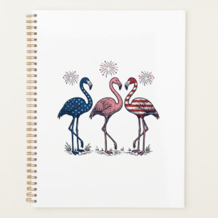 Patriotisches Flamingo-Trio Vintage-Stichdesign_1 Planer