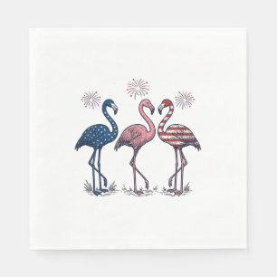 Patriotisches Flamingo-Trio Vintage-Stichdesign_1 Serviette
