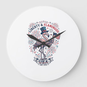 Patriotisches Flamingo Vintage-Stich-Shirt-Design_ Große Wanduhr