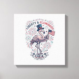 Patriotisches Flamingo Vintage-Stich-Shirt-Design_ Leinwanddruck