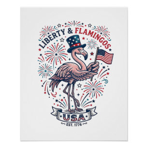 Patriotisches Flamingo Vintage-Stich-Shirt-Design_ Poster